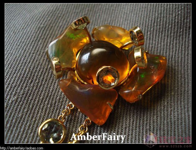 彩虹中的花仙子-琥珀虫宝宝、火彩蛋白石、碧玺、珍珠★琥珀精灵AmberFairy珠宝设计★